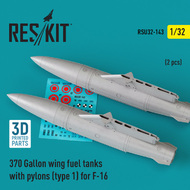 370 Gallon wing fuel tanks with pylons (type 1) for Lockheed-Martin F-16A/F-16B/F-16C/F-16D/F-16E/F-16F/F-16I (2 pcs) (3D-Printed) #RSU32-0143