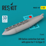 300 Gallon centerline fuel tank with pylon for Lockheed-Martin F-16A/F-16B/F-16C/F-16D/F-16E/F-16F/F-16I (type 2) (1 pcs) (3D-Printed) #RSU32-0149