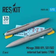 Dassault-Mirage 2000 RPL 501/502 external fuel tanks 1700lt (2 pcs) 3D-printed) OUT OF STOCK IN US, HIGHER PRICED SOURCED IN EUROPE #RSU72-0245