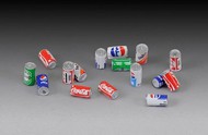 Soda Cans: 16 good & 16 dented (Resin w/Decals) #RML713