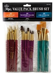  Royal Langnickel  NoScale Assorted All Media Bristle/Camel/Gold Taklon Brushes 30pc Value Pack RAL22606