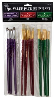  Royal Langnickel  NoScale Assorted All Media Bristle/Camel/White Taklon Brushes 18pc Value Pack RAL22607