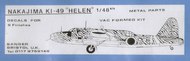  Sanger  1/48 Nakajima Ki-49 Helen with decals for 5 aircraft and metal parts CON411