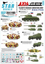  Star Decals  1/35 Axis Tank Mix # 4. Vlasov's Russian Liberation Army. ROA / POA. BA-10M, JgPz 38(t) Hetzer, T-34 model 1941, plus generics. OUT OF STOCK IN US, HIGHER PRICED SOURCED IN EUROPE SRD35C1165