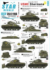  Star Decals  1/35 USMC Shermans - Korean War 1950-53. M4A3 Sherman 105mm Dozer tank, M4A3 Flame tank, M4A3 'Porcupine' Communications tank. SRD35C1166