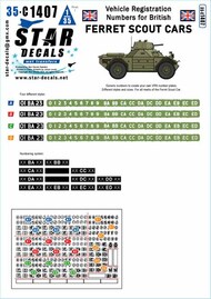  Star Decals  1/35 Ferret Scout Cars - Vehicle Registration Numbers for British Ferrets OUT OF STOCK IN US, HIGHER PRICED SOURCED IN EUROPE SRD35C1407