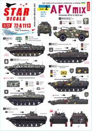  Star Decals  1/72 War in Ukraine #2Ukrainian AFVs 2022 war.BRDM-2, BMP-1P and BMP-2. OUT OF STOCK IN US, HIGHER PRICED SOURCED IN EUROPE SRD72A1113
