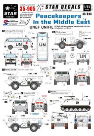  Star Decals  1/35 Peacekeepers in the Middle East. UN BTR-40, VW/Volkswagen T3 ambulance, VAB, M113A1. UNEF and UNIFIL vehicles BTR-40, VW/Volkswagen T3 Ambulance bus, Renault VAB, M113A1. OUT OF STOCK IN US, HIGHER PRICED SOURCED IN EUROPE SRD35905