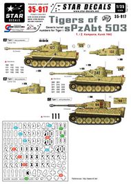  Star Decals  1/35 Pz.Kpfw.VI Tigers of sPzAbt 503 #2. Generic turret numbers for Early and Mid Pz.Kpfw.VI Tiger I. 1. and 2. Kompanie in Summer 1943 (Kursk). SRD35917