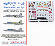  Starfighter Decals  1/144 Legacy F-18C Hornets in Color VFA-105 VFA-113 VFA-87 SFA144204