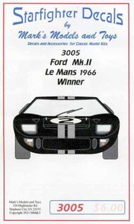  Starfighter Decals  1/32 Ford GT Mk II 1966 LeMans Winner for Slot Cars SFA3005