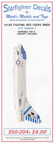  Starfighter Decals  1/350 A-7E Corsair II VA-22 Fighting Red Cocks 1984* SFA350204S