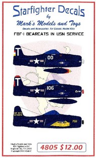  Starfighter Decals  1/48 F8F-1 Bearcats USN Service SFA4805