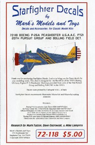 Starfighter Decals  1/72 P26A USAAC Pt.2 20th Pursuit Group & Bolling Field Det. for RVL (D) OUT OF STOCK IN US, HIGHER PRICED SOURCED IN EUROPE SFA72118