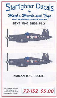  Starfighter Decals  1/72 Bent Wings Bird Part 3 Korean War Rescue for RVL SFA72152