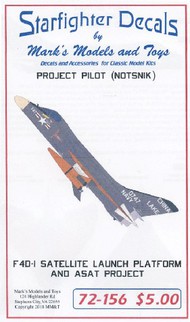  Starfighter Decals  1/72 F4D-1 Skyray Satallite Launch Platform ASAT Project Pilot (NOTSNIK) for TAM OUT OF STOCK IN US, HIGHER PRICED SOURCED IN EUROPE SFA72156