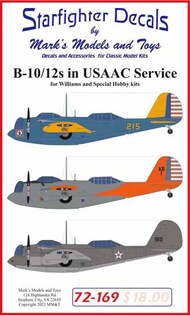  Starfighter Decals  1/72 B-10/12s in USAAC Service Pre-War to WWII for WIL & SHY SFA72169