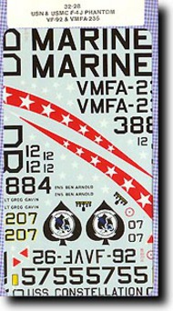  Super Scale Decals  1/32 USN & USMC F-4J Phantom VF-92 & VMFA-235 SSI320028