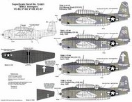 Grumman TBM-3 Avengers (4) No 32 VC-97 USS Massar Strait ; No 130/RR VT-88 USS Yorktown; No 301 VT-84 USS Bunker Hill; No 30 VC-83 USS Sargent Bay. All 1945, 3 tone schemes #SSI72801