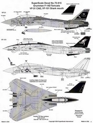 Grumman F-14D Tomcat (2) 164601 NK/100 VF-31 CAG USS Abraham Lincoln low vis, black tail; 163414 AD/163 VF-101 Grim Reapers, Red lettering, low vis, black tail, shark mouth #SSI72815