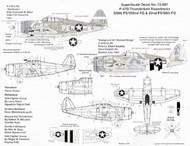 Super Scale Decals  1/72 Republic P-47D Thunderbolt 'Razorback' (2) 42-851 PE-W 328 FS/352 FG F.W.Miller `Red Raider'; 42-286298 LM-A 62 FS/56 FG Lt A.Knafelz `Stalag Luft III/I Wanted Wings Boxted Overall m/s/grey with OD disruptive pattern SSI72887