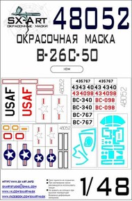  SX-Art  1/48 Douglas B-26C-50 Invader national insignia, canopy and code letters paint mask MAX set SXA48052