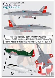  Syhart Decal  1/48 McDonnell-Douglas F/A-18C Hornet + M.S.406 + P-51 '100 years Swiss AF' 1914-2014 SY48080