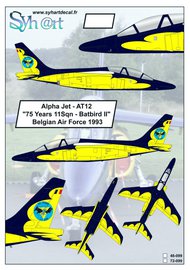  Syhart Decal  1/48 Dassault-Dornier Alpha Jet AT12 75 Years 11Sqn  Batbird II Belgian Air Force 1993 . SY48099