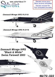  Syhart Decal  1/72 Dassault Mirage IIIRS R2110 & R2116 Swiss Black & White SY72022