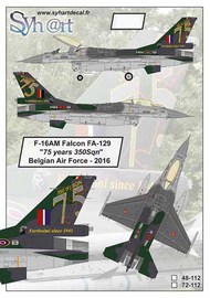  Syhart Decal  1/72 General-Dynamics F-16AM Falcon FA-129 '75 years 350Sqn' Belgian Air Force SY72112