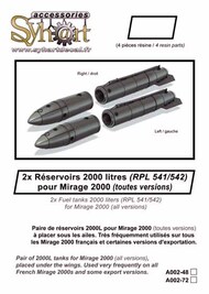 Syhart Decal  1/48 2000L fuel tanks for Mirage 2000 (1x pair - resin) (RPL541/542) SYA002-48
