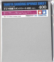  Tamiya Accessories  NoScale Sanding Sponge Sheet 4.5"x5.5" (5mm thick) 400 Grit TAM87147