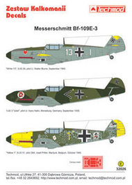  Techmod Decals  1/32 Messerschmitt Bf.109E-3 (3) White 13 3/JG26 L TCD32026