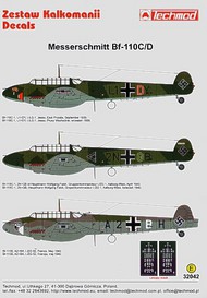  Techmod Decals  1/32 Messerschmitt Bf.110C/D (3) L1I+DY 1/LG.1 E.P TCD32042