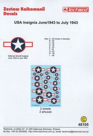  Techmod Decals  1/48 US Insignia June 1943 to July 1943 (2 sheets) TCD48105