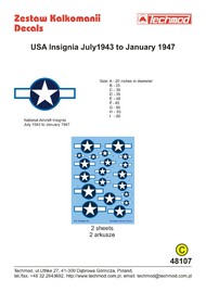  Techmod Decals  1/48 US National Insignia: July 1943 to January 19 TCD48107