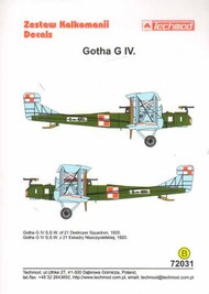  Techmod Decals  1/72 Gotha G.IV S.S.W. 21st Destroyer Squadron Poland 1921 TM72031CT