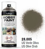 Vallejo Paints  NoScale US Olive Drab WWII AFV Solvent-Based Acrylic Paint 400ml Spray VLJ28005