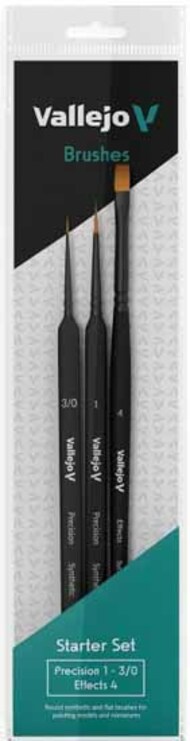  Vallejo Paints  NoScale Starter Synthetic Brush Set: Precision Round 3/0 & 1 VLJ3990