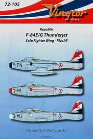 Republic F-84E/F-84G Thunderjet (3) Sola Fighter Wing, R. Norwegian AF. Y-FN Blue nose; G-RI red nose; G-MU white nose #VTH72105