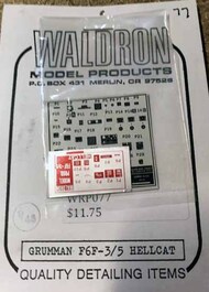  Waldron Accessories  1/48 F6F Hellcat Cockpit Placards WR0077