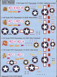  Kits-World/Warbird Decals  1/144 Republic P-47C Thunderbolt Razorback 41-6358 WBS144029