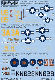  Kits-World/Warbird Decals  1/144 C47 Sky King, Betsy's Biscuit Bomber, Skytrain RAF WBS144048