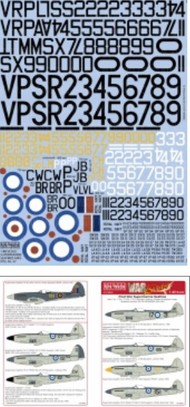  Kits-World/Warbird Decals  1/48 Supermarine Spitfire Post War Mks FXV/XVI 46/47 Roundels, Lettering, Numbers & Sq Codes (D)<!-- _Disc_ --> WBS148092