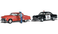  Woodland Scenics  N Autoscene Willie's Warnin 1950's Chevy & Ford Police Car w/Drivers WOO5333