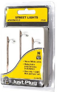  Woodland Scenics  N Just Plug: Wooden-Type Pole Street Lights (3) WOO5638