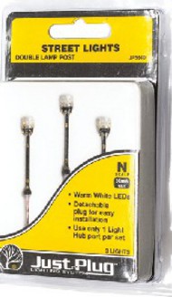  Woodland Scenics  N Just Plug: Double Lamp Post Street Lights (3) WOO5640