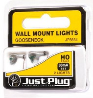  Woodland Scenics  HO Just Plug: Gooseneck Wall Mount Lights (3) WOO5654
