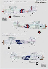  XtraDecal  1/48 Fleet Air Arm Swordfish 1938-39 (4) L9777/701 XD48073