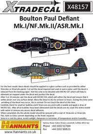  XtraDecal  1/48 Boulton-Paul Defiant Mk.I/NF.II/ ASR.Mk.I (6) XD48157